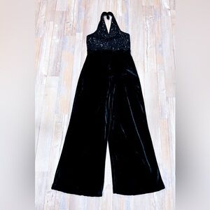 VENUS Black velvet and sequin jumpsuit with open back